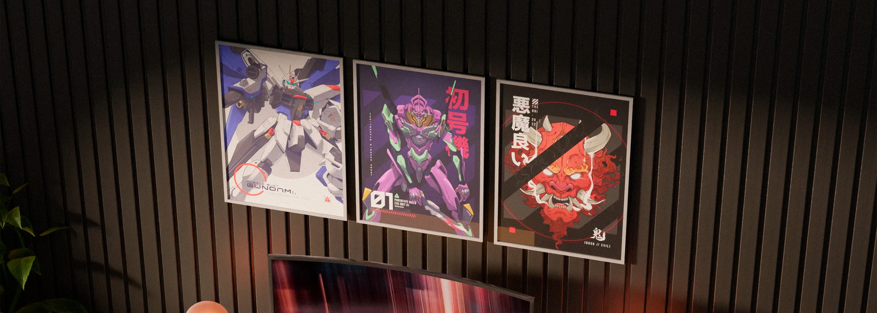 PigModding Framed Gaming Anime Gaming Posters displayed on a wall.